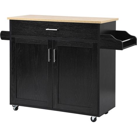 Rolling Kitchen Island Cart with Towel and Spice Rack-Black (1/5)