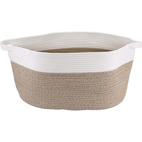 60L 53 x 38 x 29 cm Grand Panier à Linge Tressé, Matériau en Coton, Solide avec Poignées en Cuir, Design Pliable, Rangement Polyvalent pour Chambre, Salon, Chambre d’Enfant (1/5)