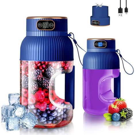 Mixeur portable rechargeable, 1200 ml, avec affichage numérique pour légumes et fruits, deux modes, facile à nettoyer, lame 3D-10, sans BPA (1/4)