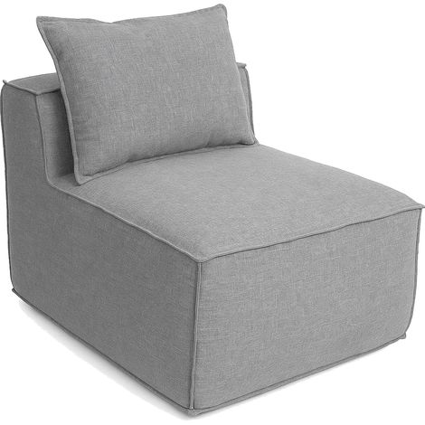 Poltrona modulare HHG-398, sofà lounge imbottita parte centrale, Stoffa/tessuto (300g/m²) 63x75x97cm, grigio chiaro