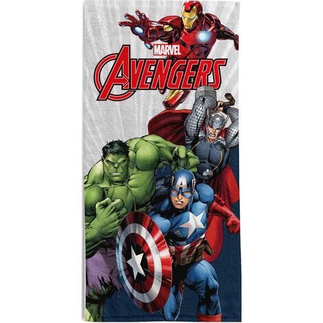 hermet Telo Mare Avengers, 70x140 cm, Asciugamano da Spiaggia o Piscina, 100% Morbido Cotone, Pratico e Leggero (1/3)