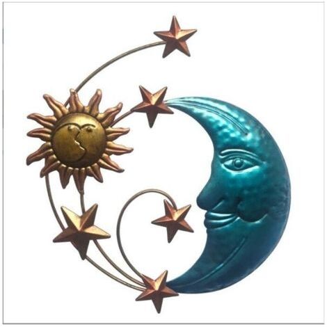 Sculpture murale en métal au motif de soleil et de lune - Décoration murale pour l'extérieur, le salon, la chambre à coucher (1/5)