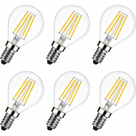 Lampadina LED E14 6W (sostituisce 60W), bianco caldo 2700K, filamento MiNi Global, ultra luminosa 806lm, stile filamento lampada rustico trasparente, non dimmerabile, luce calda, confezione da 6