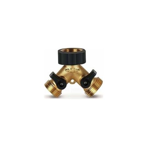 Robinet Double Machine a Laver, Répartiteur Raccord Robinet Tuyau d'Arrosage en Y 2 Voies pour Tuyaux d'Alimentation 3/4, Robinet Exterieur Jardin Double en Laiton Robuste - Crezuo