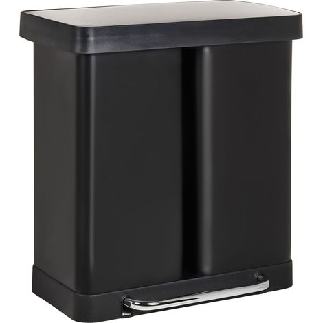 Poubelle Double Moderne en Fer avec Couvercle et Pédale pour Cuisine Anti-Empreinte Noire Ecocollect