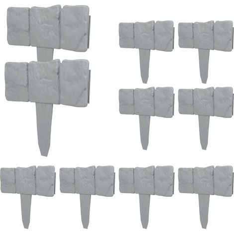 10 Pieces Garden Edging Grey 2.5 Meters Stone Effect Palisade Fence Garden Plant Edging Plastic Stones for Flower Beds MUMU