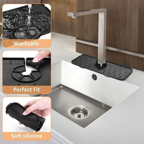 Paquet de 2 pare-éclaboussures d'évier de robinet, tapis de robinet d'évier en silicone, tapis de comptoir anti-goutte anti-éclabo (1/5)