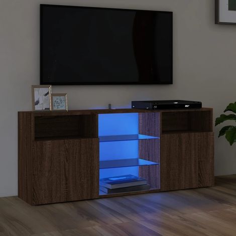 Meuble TV avec lumières LED Banc TV Moderne Meuble de Rangement Chêne marron 120x30x50 cm XHET31710 (1/5)