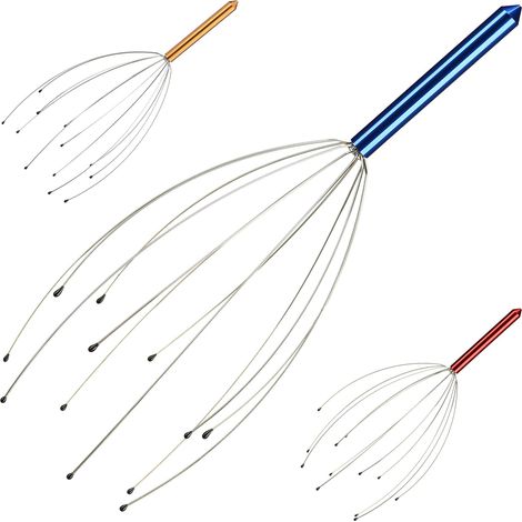bleu Masseur de tête 12 branches appareil massage cuir chevelu frissons araignée métal, aluminium, inox, 9 x 9 x 25,5 cm (1/5)