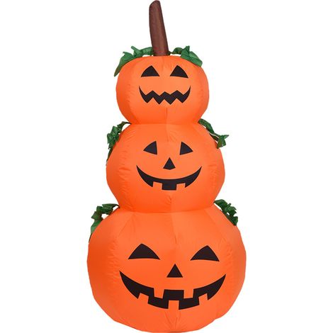 Ortviai Décor gonflable d'Halloween – Citrouille géante 1,2 m avec LED intégrées, 3 unités pour jardin ou pelouse (1/4)