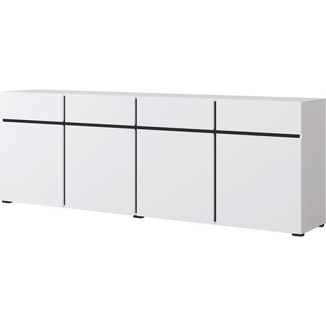 Buffet XL color blanco y negro 225cm colección HAVANA. Aparador de diseño con 4 puertas y 4 cajones.