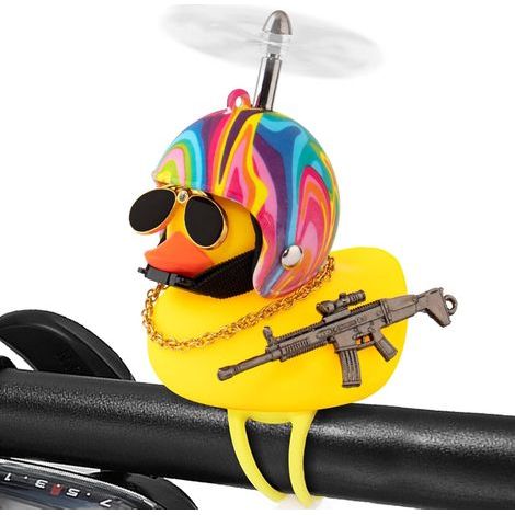 Sonnette de vélo canard en caoutchouc à presser avec casque pour le cyclisme, décorations de tableau de bord de voiture, canards, accessoires pour moto et vélo(1pcs) (1/5)