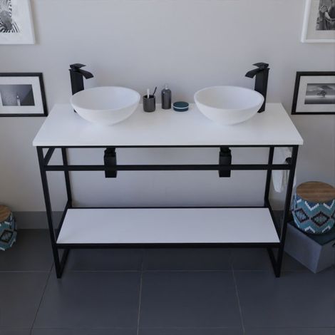 Meuble salle de bain 120 cm avec deux vasques à poser STRUCTURA- Blanc