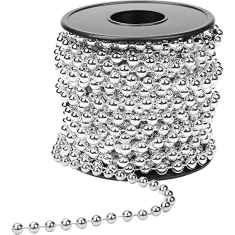 Guirlande de perles de Noël, chaîne de perles en plastique argenté 10m, perles artificielles 8mm, rouleau de guirlande pour sapin de Noël, mariage, décorations DIY.