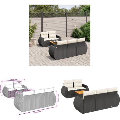 6-tlg. Garten-Sofagarnitur mit Kissen Schwarz Poly Rattan - Gartenmöbel - Outdoor Möbel - Rattan Gartenset - Lounge Set - Esstisch - Home & Living (1/3)