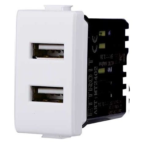 Lademodul mit zwei Anschlussbuchsen USB Type-A Bticino Matix 5Vdc 2.1A weiß farbe