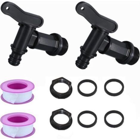 2Pcs Robinet Cuve Plastique, Adaptateur de boîte de Rangement d\'eau IBC 3/4\\" Robinet pour Citerne De Pluie Robinet de Rechange en Plastique avec Ruban PTFE pour Recuperateur Eau de Pluie (1/4)