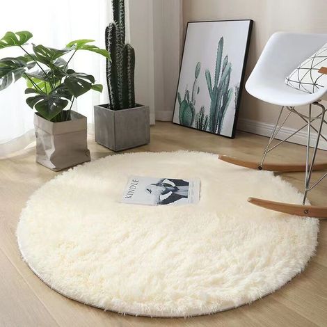INHHUB Runder Teppich, Hochflor, 120 x 120 cm, Modern, für Wohnzimmer, Schlafzimmer, Esszimmer oder Kinderzimmer, Komfortabler Hochflorteppich, Rutschfest, Beige, 120 x 120 cm