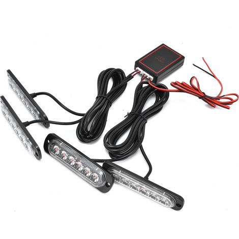 Gyrophare stroboscopique rouge et bleu 4x6 LED synchronisé pour voiture, lampe d'avertissement d'urgence LED 12V avec télécommande (1/5)