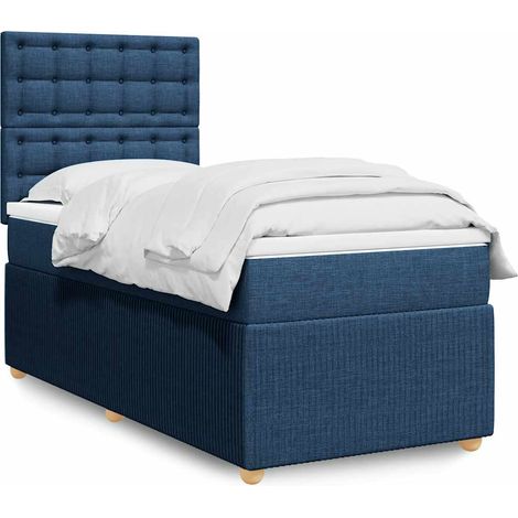 Boxspringbett mit Matratze Blau 90x200 cm Stoff