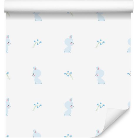 Papel pintado de conejos azules para salón y dormitorio, 50x1000 cm. (1/5)