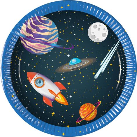 Piatti spaziali, razzo, pianeti, luna, 20 cm, 8 pezzi