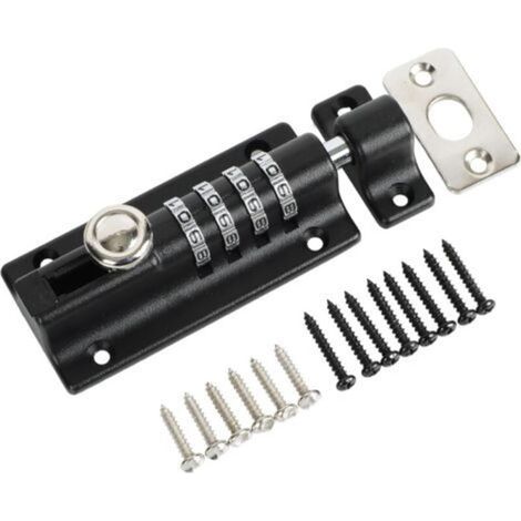 Verrou Porte Exterieur Coulissante de Verrouillage à Combinaison à 4 Chiffres, Loquet Porte Interieure à Code sans Clé, Verrou Portail de Sécurité en Métal, Noir Mat (1/5)