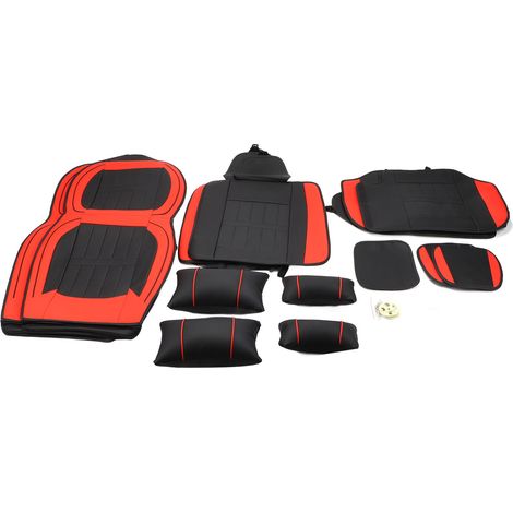 Eosnow Autositzabdeckung Vollverpackter Leder verbessert Komfort Atmungsaktivem Beschützer für die meisten Fahrzeuge Red Deluxe Style (1/2)