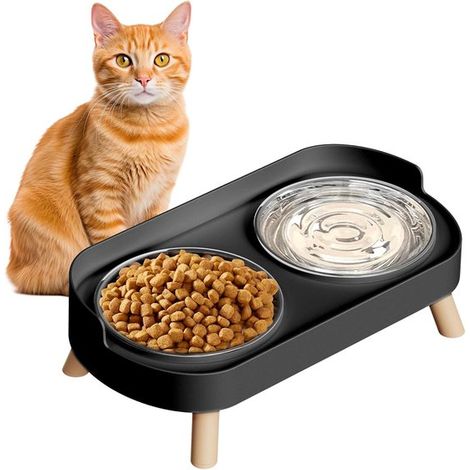 Set di ciotole per cibo e acqua per gatti, lettiera rialzata, a prova di perdite, in acciaio inox, per gatti e cani di piccola taglia, 32,5 x 17 x 10 cm (1/5)