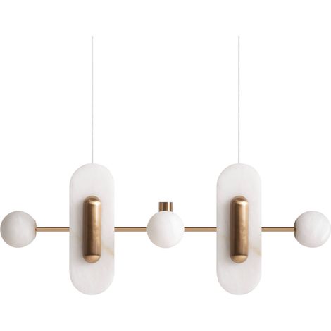 Suspension contemporaine en albâtre - blanc cassé et doré (1/4)