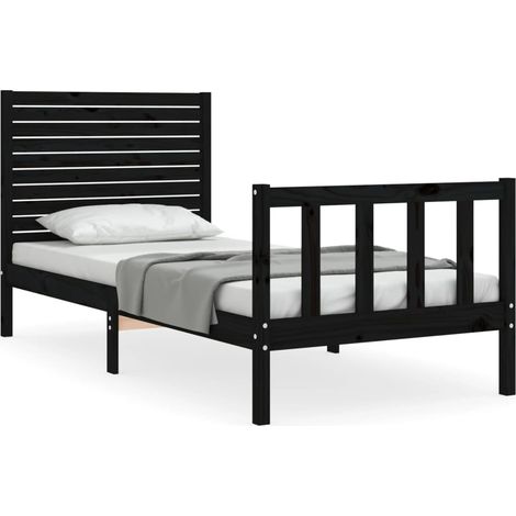 Maison Exclusive - Massivholzbett mit Kopfteil Schwarz (1/5)