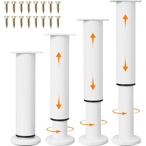4Pcs Pied de Meuble Réglables en Hauteur, Pieds de Lit/Table/Armoire en Métal Robuste, 18-30cm Ajustables, Pied Réglable pour Meuble avec Embouts (1/5)