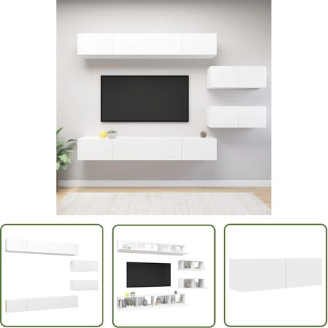 The Living Store Ensemble de meubles TV 6 pcs Blanc Bois d'ingénierie - Meuble Tv - Meuble Tv Suspendu - Meuble Hifi - Rangement Mural - Salon (1/5)