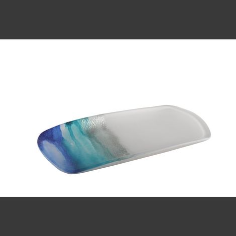 Plat à Cake Rectangulaire en Verre Bleu Ocean - Plat de Présentation et Service 28x14 cm - PANGIVO (1/2)