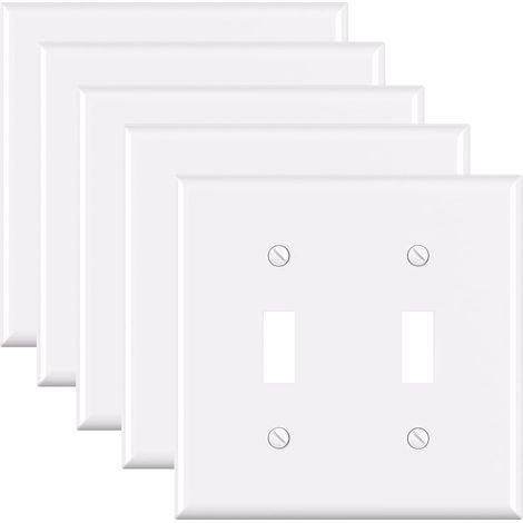Lot de 5 plaques murales pour interrupteur à bascule, plaque frontale en thermoplastique incassable pour interrupteurs à bascule, blanc brillant (1/5)
