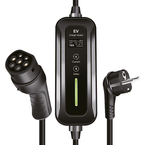 Stazione di ricarica mobile per veicoli elettrici Tipo 2 CEE 7/7 a Tipo 2 3,6 kW 16 A monofase Cavo di emergenza 5 m con borsa LogiLink LCD per BEV phev (1/5)