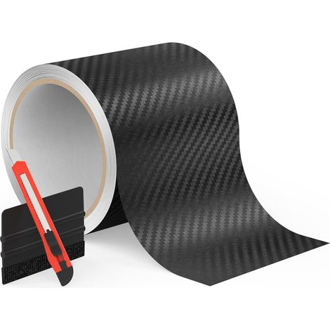 Film Covering Voiture Chrome Noir, Film de Protection Carrosserie Auto-Adhésif avec Dégazage, Déchirable sans Résidu Anti-Rayure, Adapté pour Auto, Moto et Vélo (3D Carbone, 10 cm × 9 m) (1/5)
