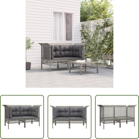Canapé extérieur - Canapés d'angle de jardin et coussins 2 pcs gris résine tressée (1/5)