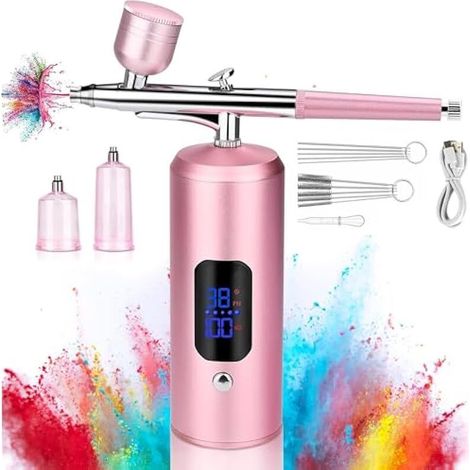 Kit Aerographe sans Fil: 38 PSI Pistolet Aérographe Portable Multifonctionnel avec écran LED, Airbrush Set pour Maquillage, Ongles, Peinture de Modèle