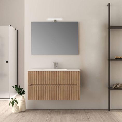 Mobile da bagno cannettato 90 cm Rovere tabacco Riga (1/4)