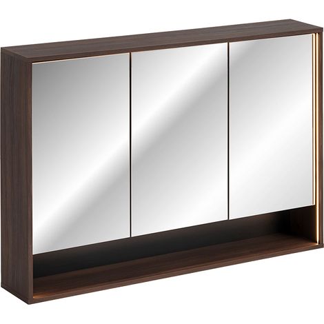 Miroir armoire murale 3 portes 120cm Moka Bois foncé (1/5)