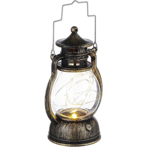 Lampe portable rétro en cuivre antique avec piles, lanterne décorative créative pour la maison, le bar et les fêtes, lampe suspendue vintage pour une ambiance chaleureuse (1/5)
