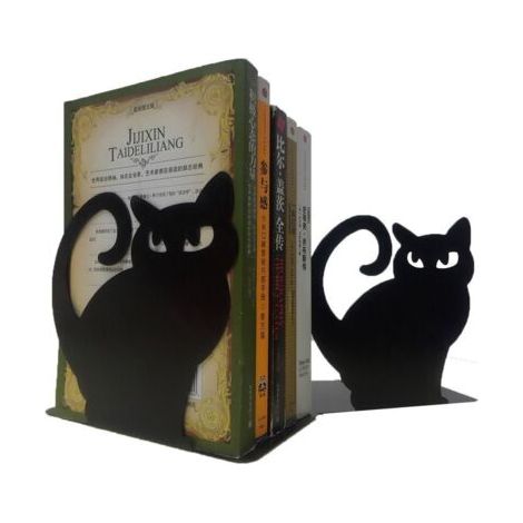 1 paire de serre-livres décoratifs chat persan en métal noir (1/5)