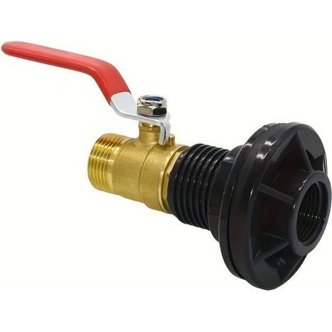 Kit de Raccord de Cloison en PVC avec Vanne à Boisseau en Laiton – Adaptateur 1/2" DN15 pour Baril d’Eau de Pluie, Aquarium et Réservoir (1/5)