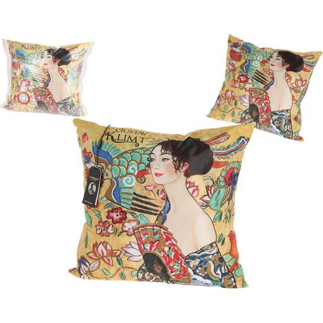 Coussin décoratif Klimt, taie d'oreiller femme, garnissage éventail (1/3)