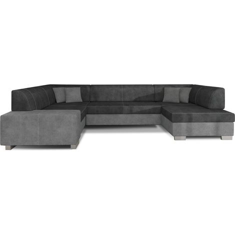 Canapé panoramique en U Gris béton convertible 6 places HAVANE mécanisme Dauphin (1/3)