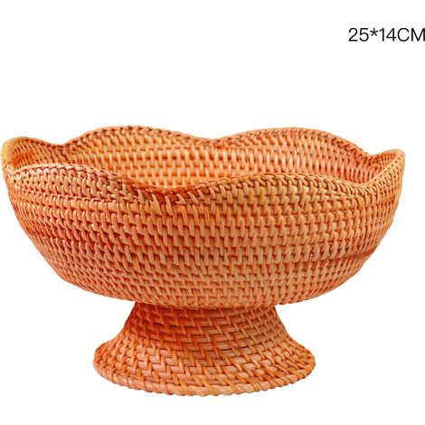 Soavoa Corbeille à Fruits en Rotin, Panier de Rangement sur Pied pour Snack et Bonbons, Décoration de Table Élégante 25x13cm (1/4)