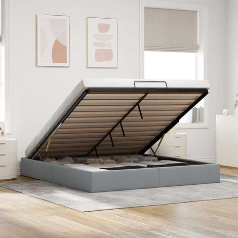 Ottoman-Bett ohne Matratze Hellgrau 180x200 cm Stoff