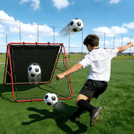 TolleTour Red de fútbol plegable de doble cara 120 x 120 cm con objetivo 420D, ángulo ajustable, para pases rasos, balones altos, voleas y entrenamiento de portero