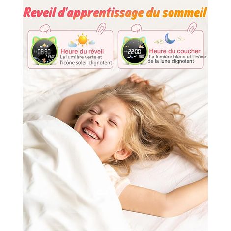 LEMNOI Reveil Enfant Réveil Educatif Jour Nuit 5 Couleurs Reveil Digital Lumineux LED Lampe de Chevet Tactile Enfant avec Musique,Double Alarme,Température,Fonction Snooze (Vert) (1/4)